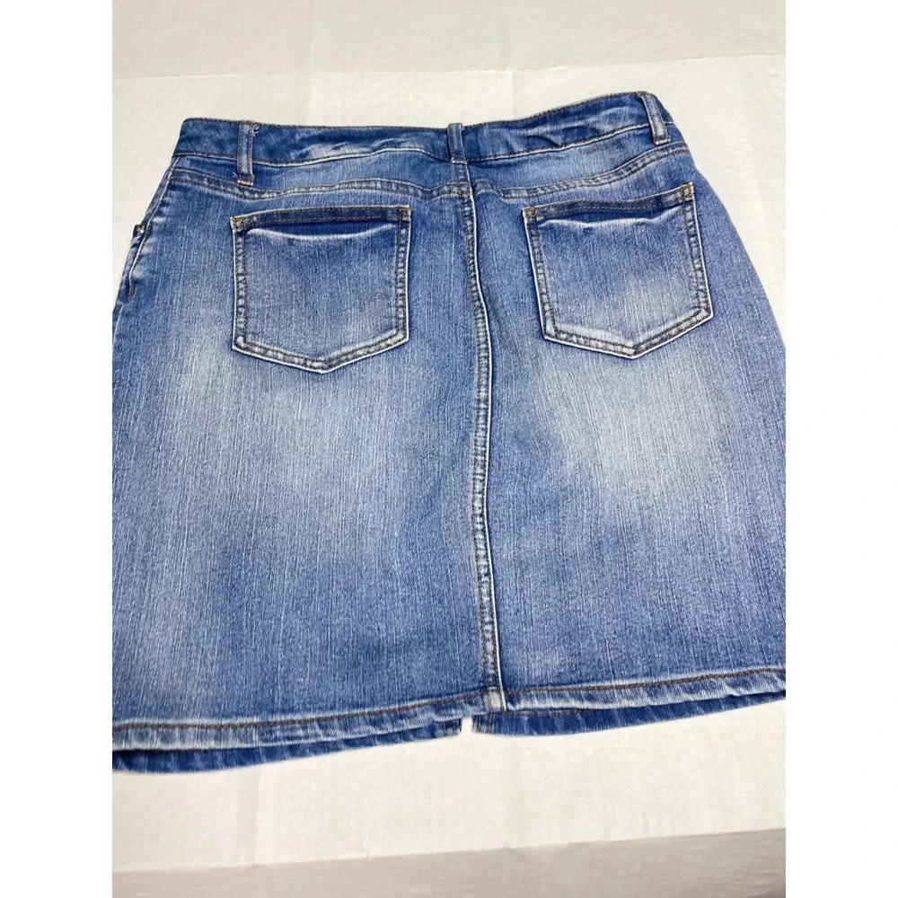 Faded Glory Medium‎ Wash Denim Mini Skirt Size 10 Blue Jean Slit Front